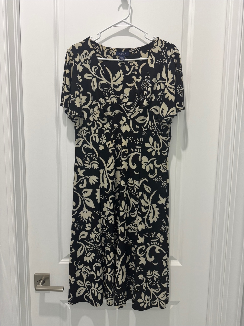 Black and Cream Floral Wrap-Style Women’s Dress